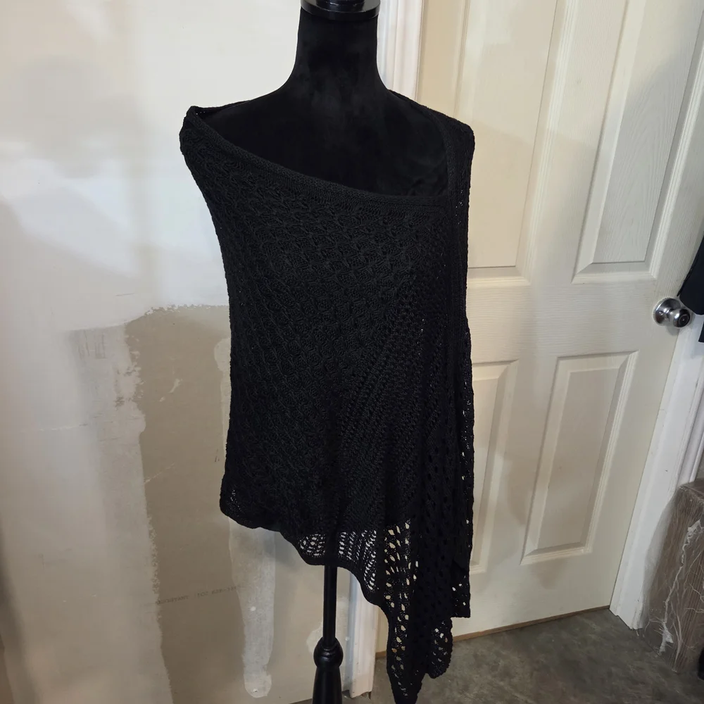 Open Stitch J.Jill Poncho Cape Black Women's Sweater Cover Up One Size NWT BOHO - Picture 2 of 9